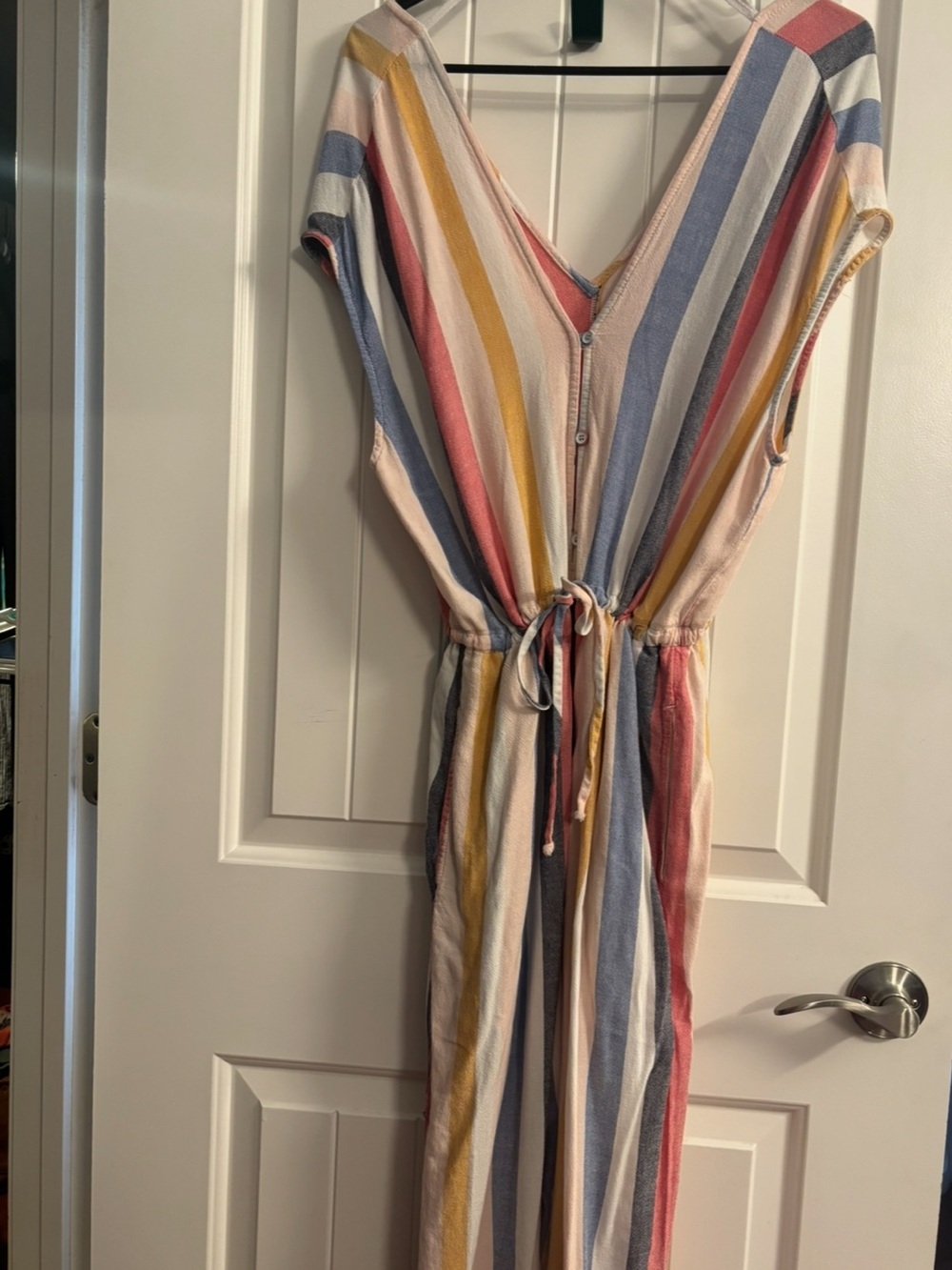 Cloth & Stone Striped Linen Blend Wide Leg Jumpsuit Cropped Boho Coastal | Small - Picture 4 of 7